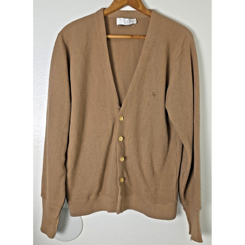 Vintage Christian Dior Monsieur Cardigan Sweater Size L Camel 80s 100% Acrylic
